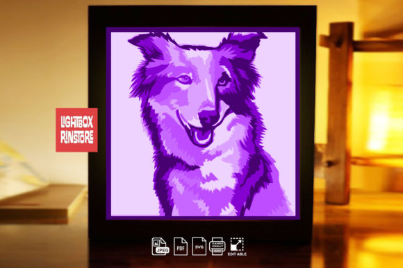 Border Collie Light Box: 3D SVG for Shadow Boxes