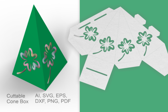 Cone Treat Box with Clover Holes: A 3D SVG for Shapes