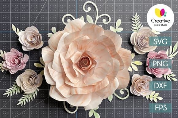 Giant Rose Paper Flower Template: 3D SVG for Branding