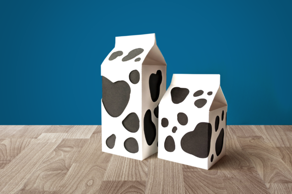 Milk Carton Boxes with Cow Spots SVG: 3D SVG Shapes