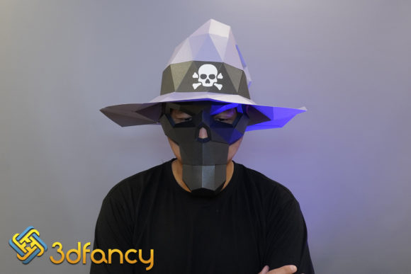 Papercraft Witch Hat Skull 3D: A Bold 3D SVG for Shapes